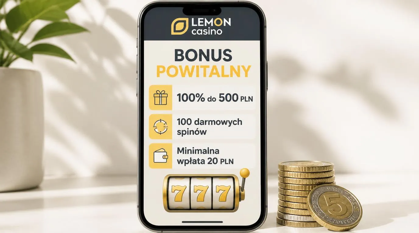 Ekran oferty powitalnej z bonusem do 500 PLN, 100 darmowymi spinami i minimalną wpłatą 20 PLN